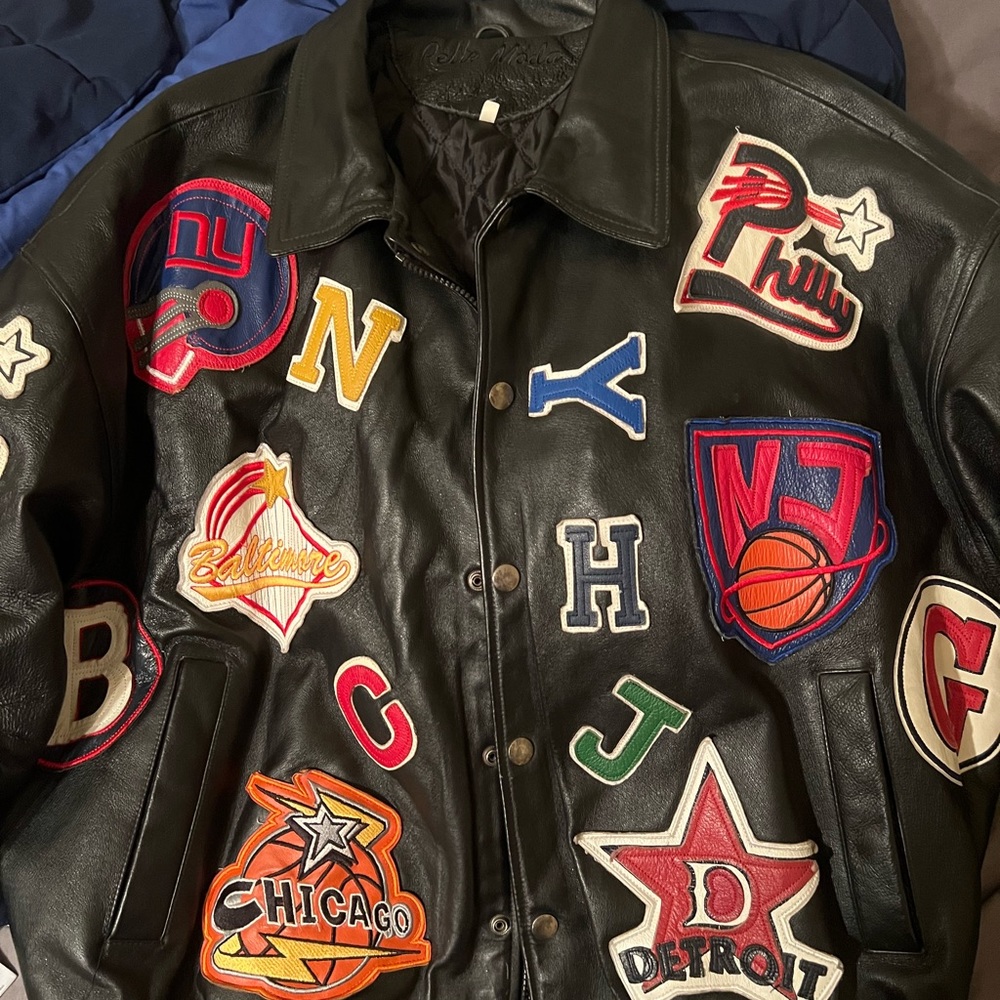 Pelle Moda vintage sports logo Black Leather Jacket